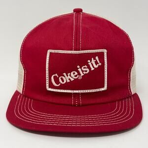 Vintage 80s Coke Is It Trucker Hat Baseball Cap Coca Cola 6 Panel Snapback Red